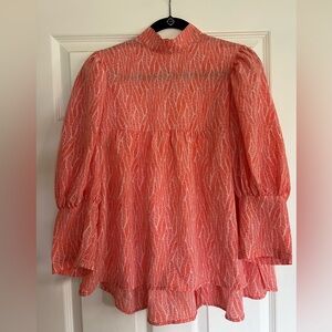 Manuhealii Pink Blouse with Mandarin Collar and 3/4 Sleeves